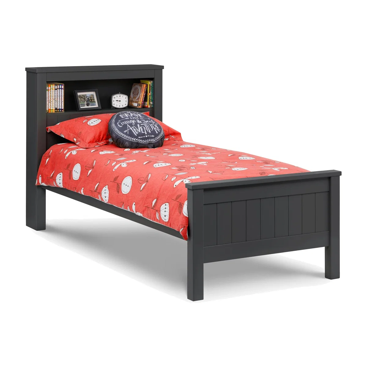 Maine Bookcase Single Bed - Anthracite - Anthracite