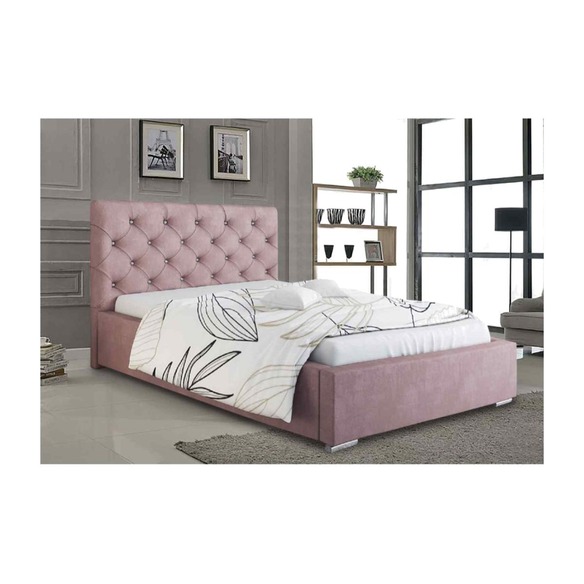 James Upholstered Plush Velvet Bed Frame - Pink / Single