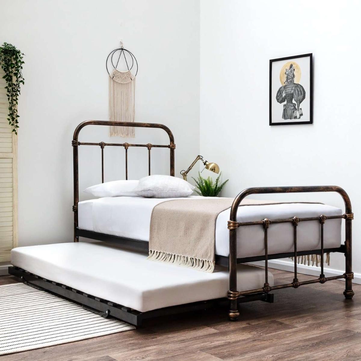 Burford Antique Victorian Style Metal Bed With Folding Guest Trundle - Bronze