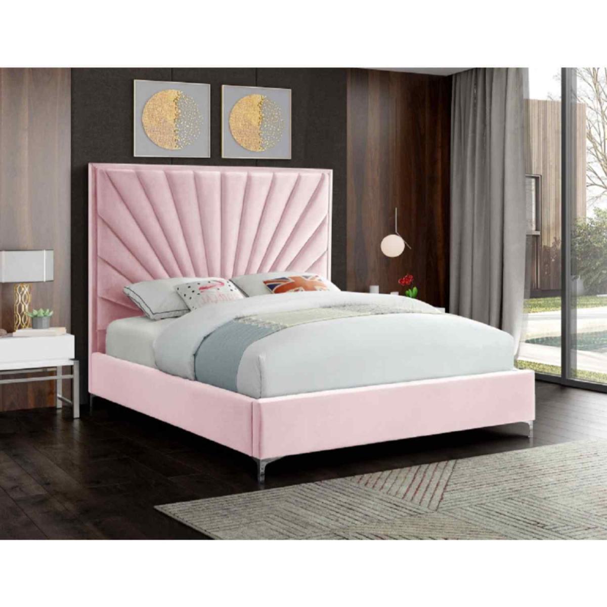 Emilia Upholstered Plush Velvet Bed Frame - Pink / Single – image 2