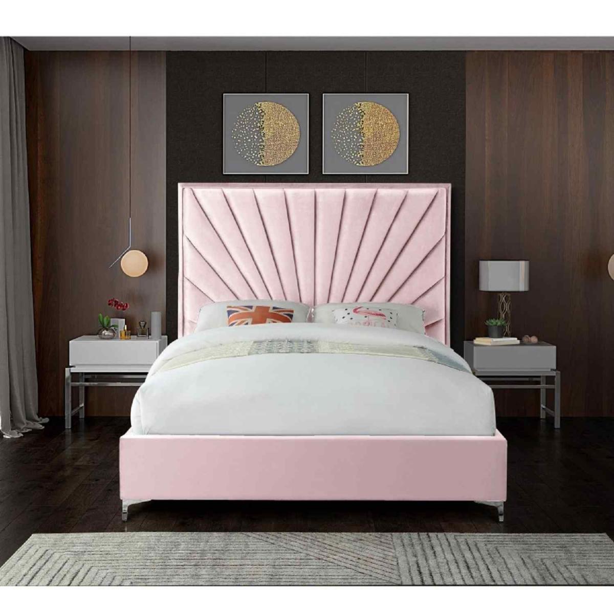 Emilia Upholstered Plush Velvet Bed Frame - Pink / Single – image 3