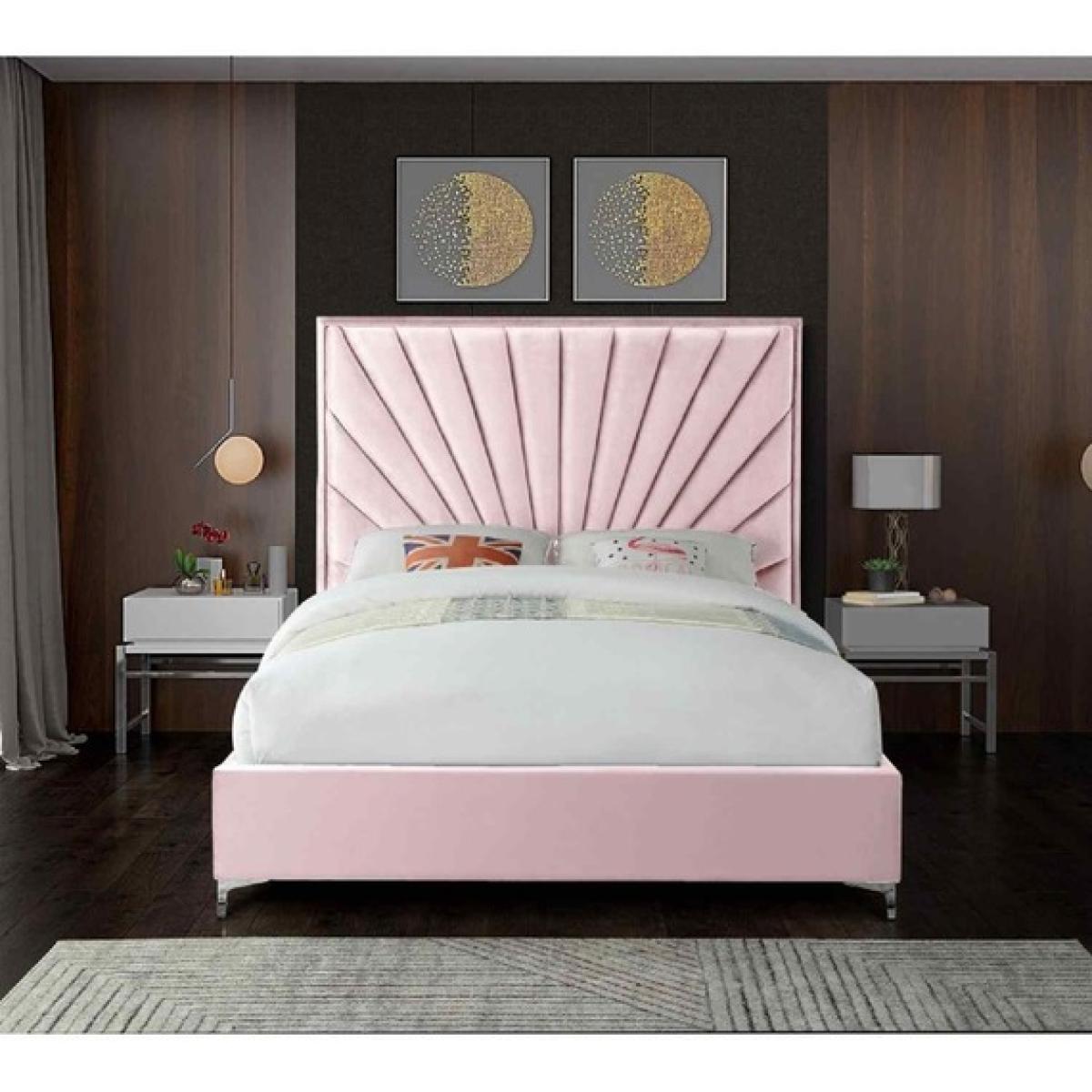 Emilia Upholstered Plush Velvet Bed Frame - Pink / Single – image 1
