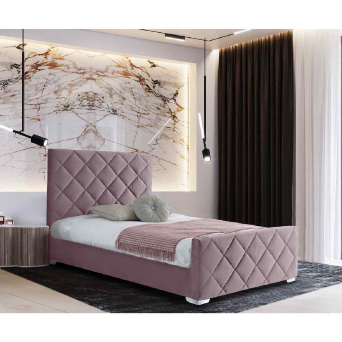 Emily Upholstered Plush Velvet Bed Frame - Pink / Single