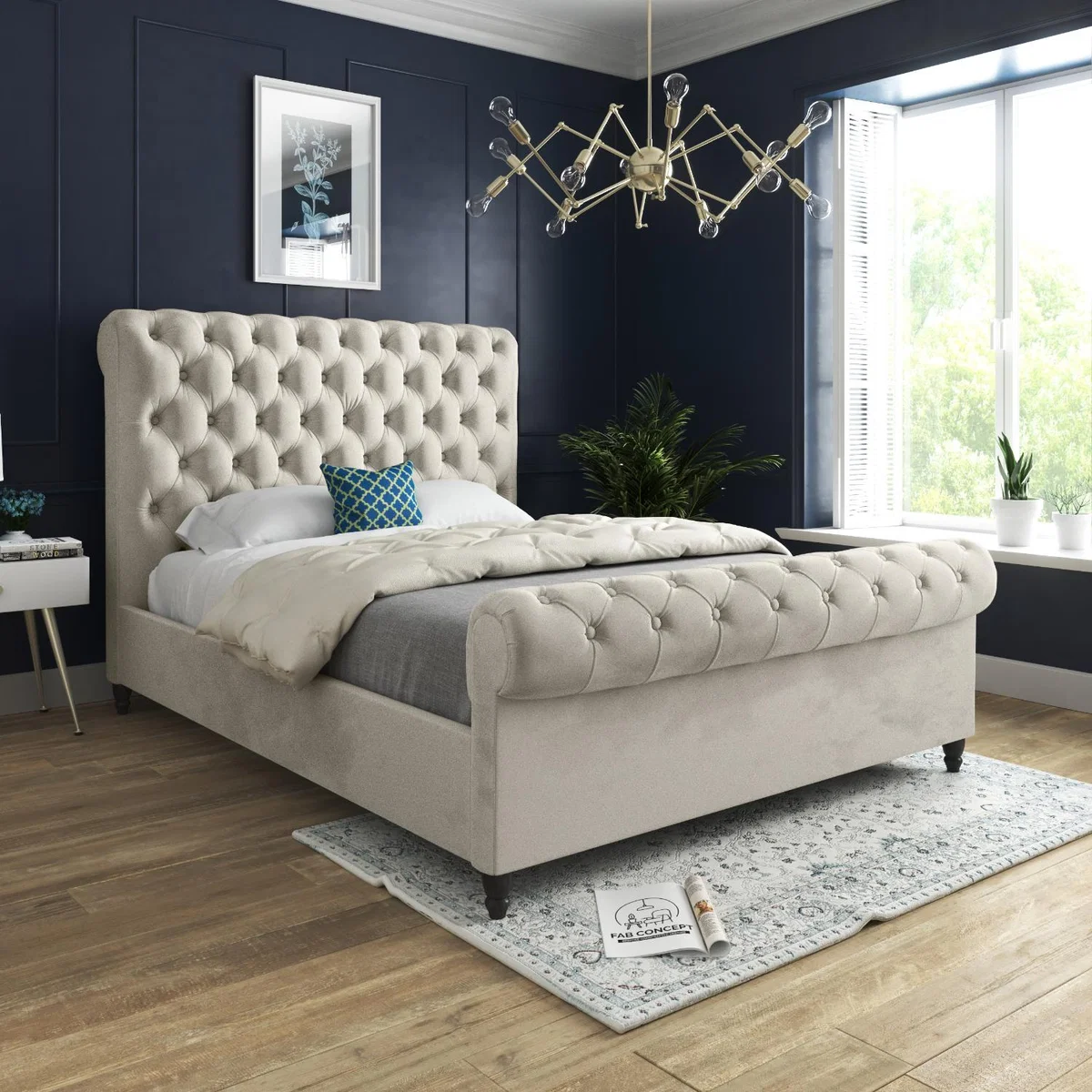 Sienna Sleigh Upholstered Soft Velvet Bed Frame - Cream / Small Single – image 1