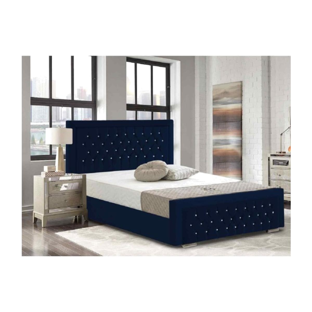 Madlaina Upholstered Crush Velvet Bed Frame - Blue / Single