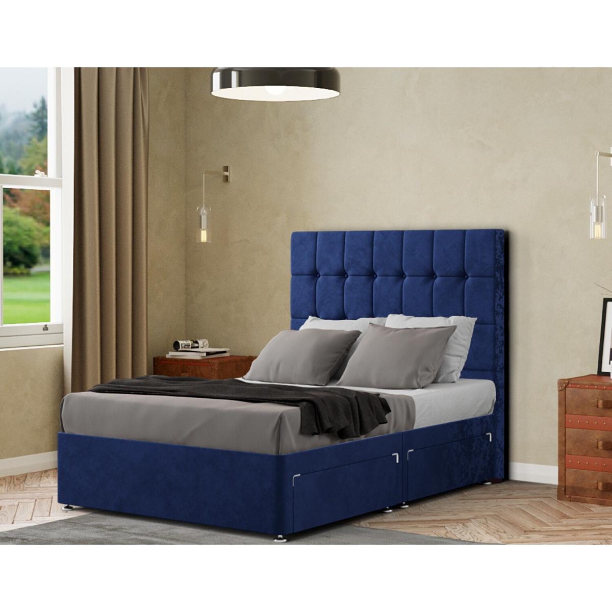 Venezia Divan Bed 2 Drawers Floor Standing Headboard Matching Buttons Plush - Navy / Single – image 2