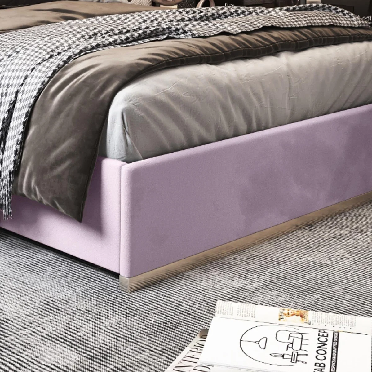 Bentley Upholstered Soft Velvet Metal Bed Frame - Pink / Single – image 1