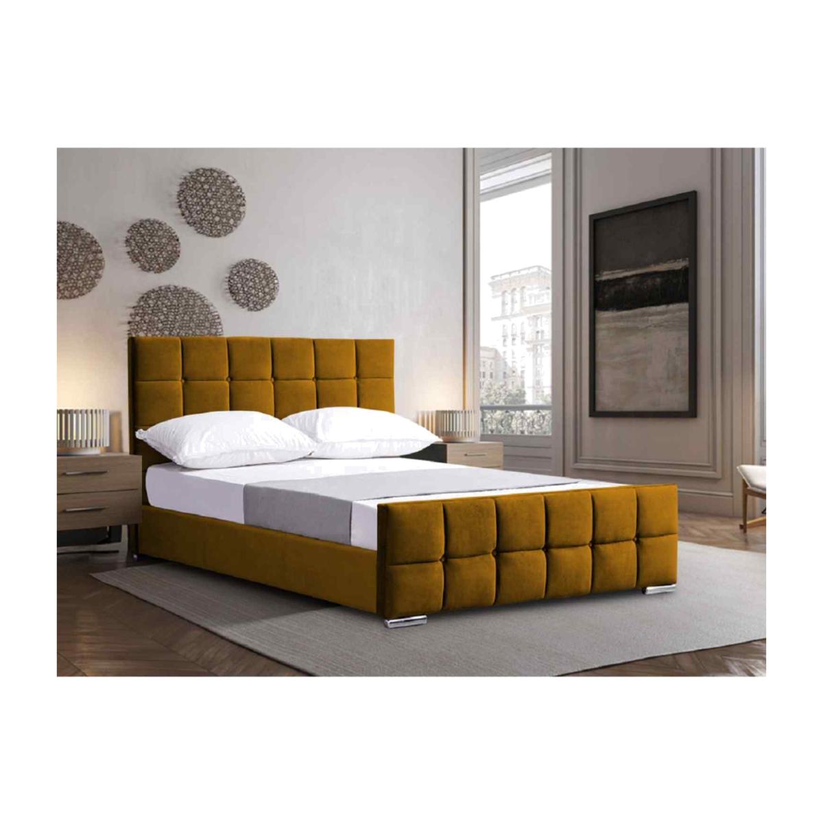 Milada Upholstered Plush Velvet Bed Frame - Yellow / Single