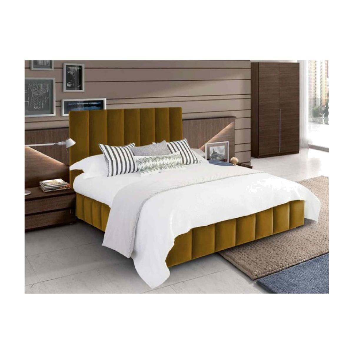 Olexa Upholstered Plush Velvet Bed Frame - Yellow / Single – image 1