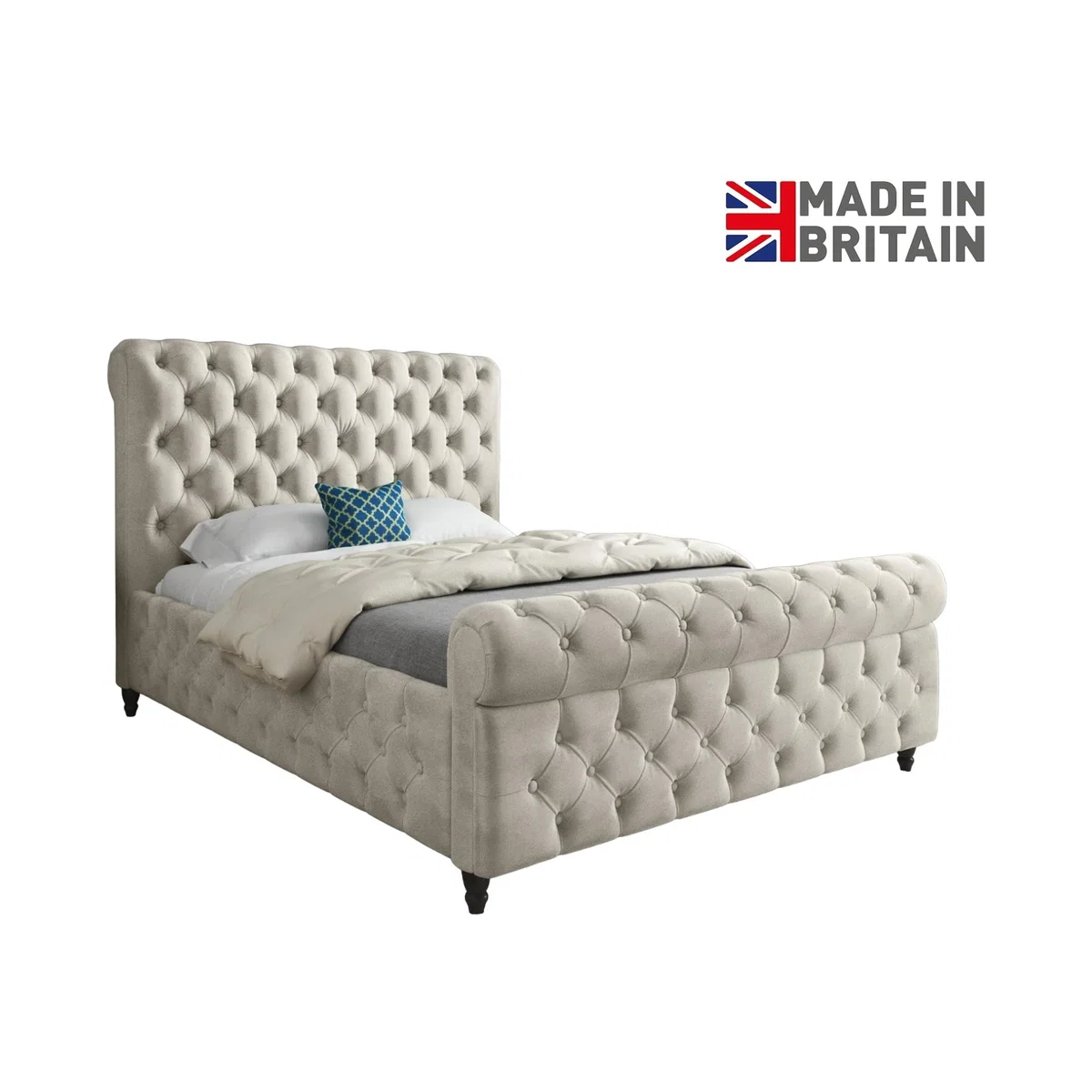 Savana Sleigh Upholstered Soft Velvet Bed Frame - Cream / Single – image 1