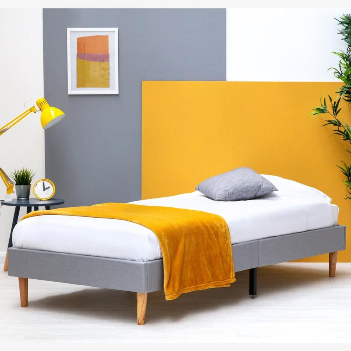 Edworth Scandi Style Grey Fabric Low Platform Bed Frame - Grey / Single