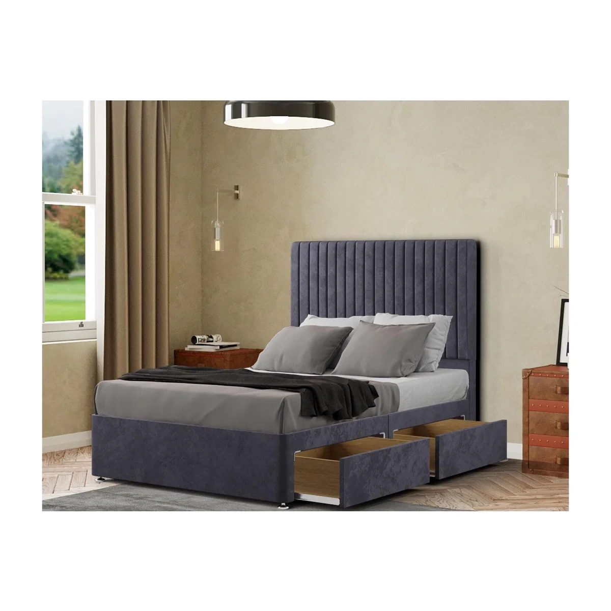 Maryland Divan Bed 2 Drawers Floor Standing Headboard Plush - Steel / Single – image 1