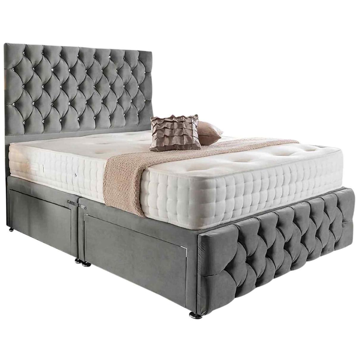 Merina Divan Bed Set with Tall Headboard Mattress - Plush Fabric, Non Storage - Grey / Steel / Small Single – image 2
