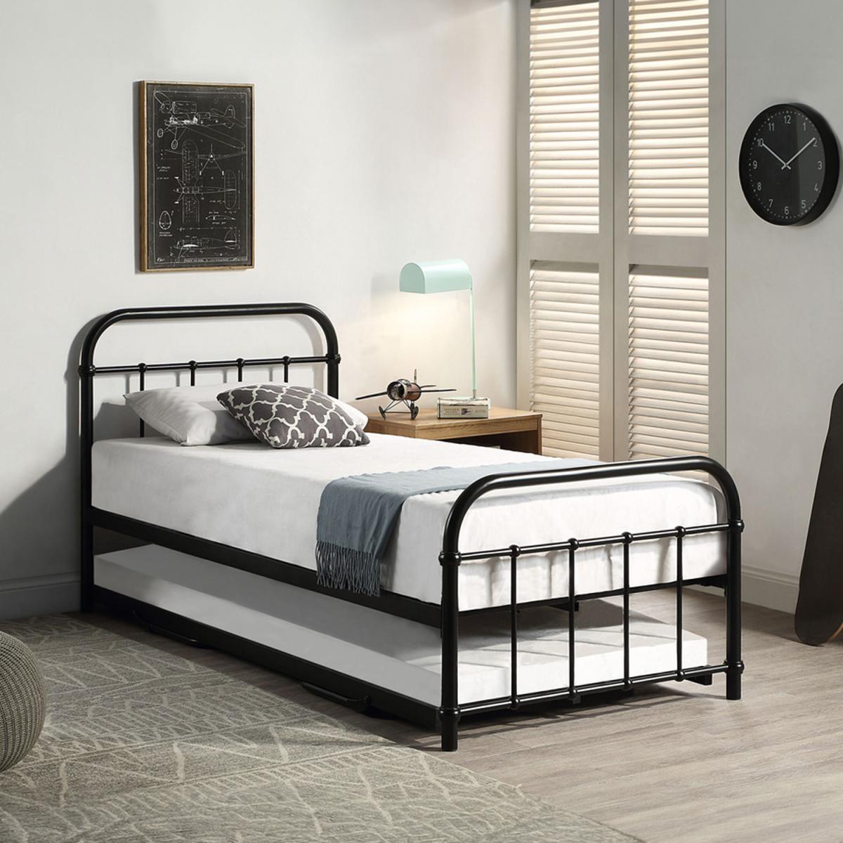 Tewin Vintage Hospital Style Single Metal Bed Frame with Guest Trundle - White – image 2
