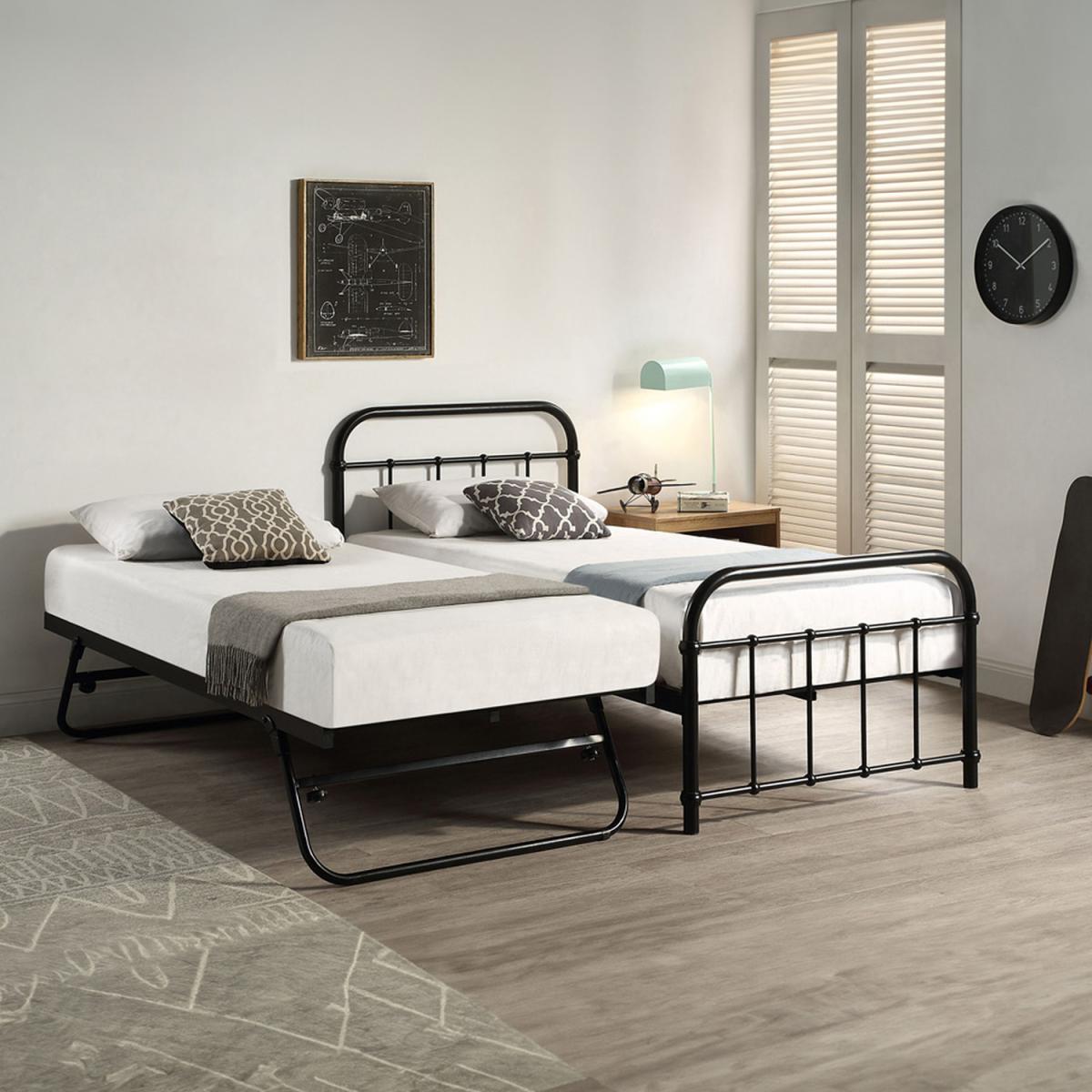 Tewin Vintage Hospital Style Single Metal Bed Frame with Guest Trundle - White – image 3