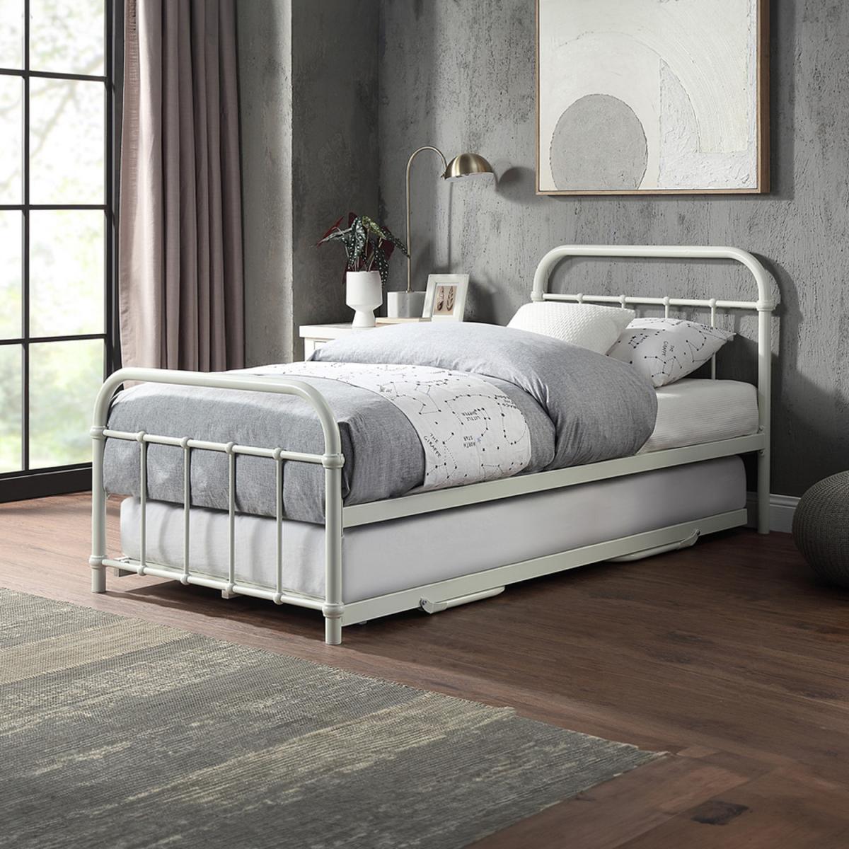 Tewin Vintage Hospital Style Single Metal Bed Frame with Guest Trundle - White – image 4