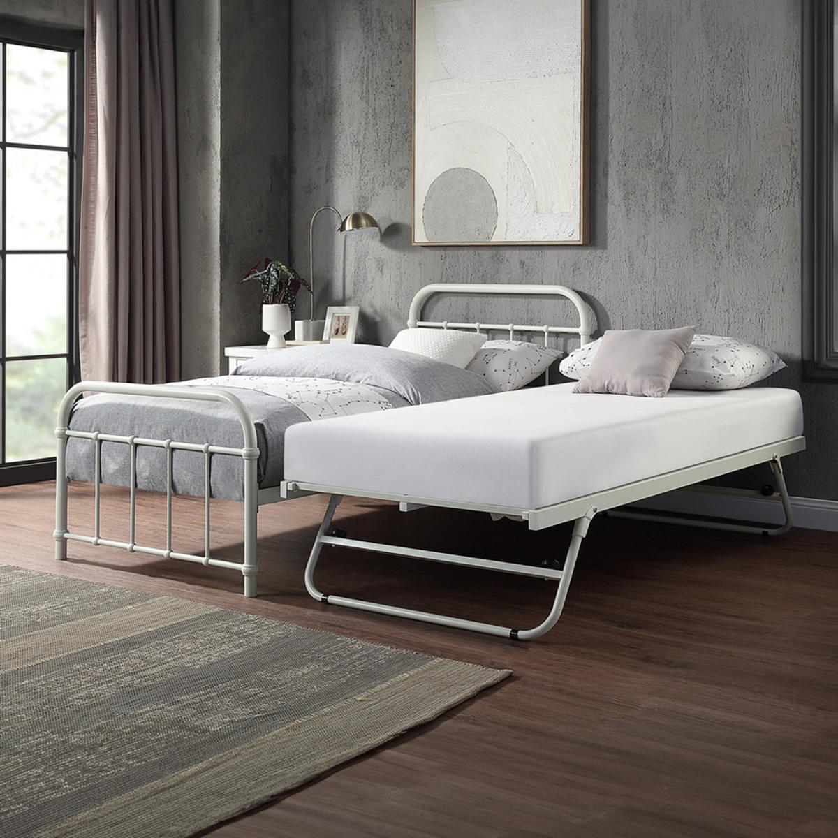 Tewin Vintage Hospital Style Single Metal Bed Frame with Guest Trundle - White – image 5