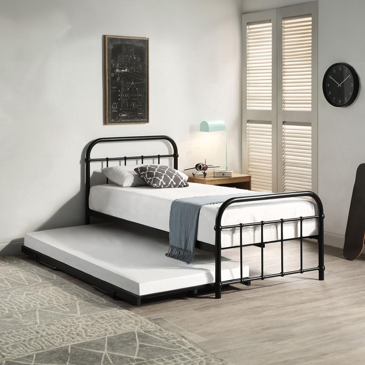Tewin Vintage Hospital Style Single Metal Bed Frame with Guest Trundle - White – image 1