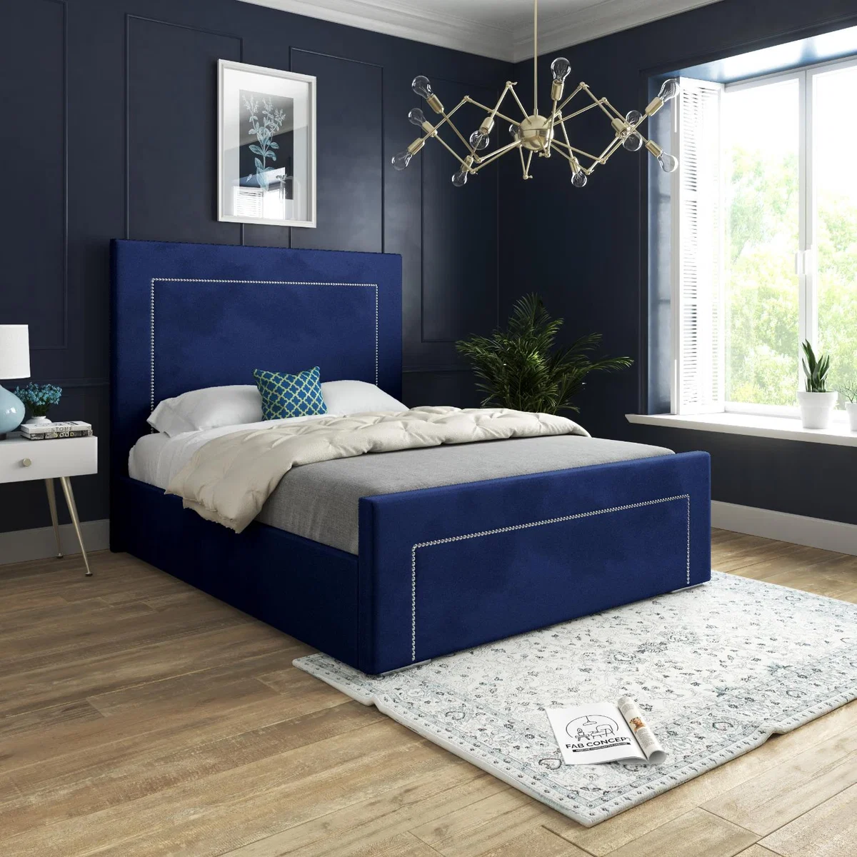 Lucca Upholstered Soft Velvet Bed Frame - Blue / Small Single – image 1