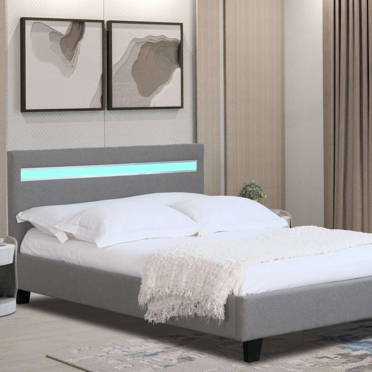 Fabric Modern Bed Frame With LED Light Grey Dark Grey - Dark Grey / Single – image 2