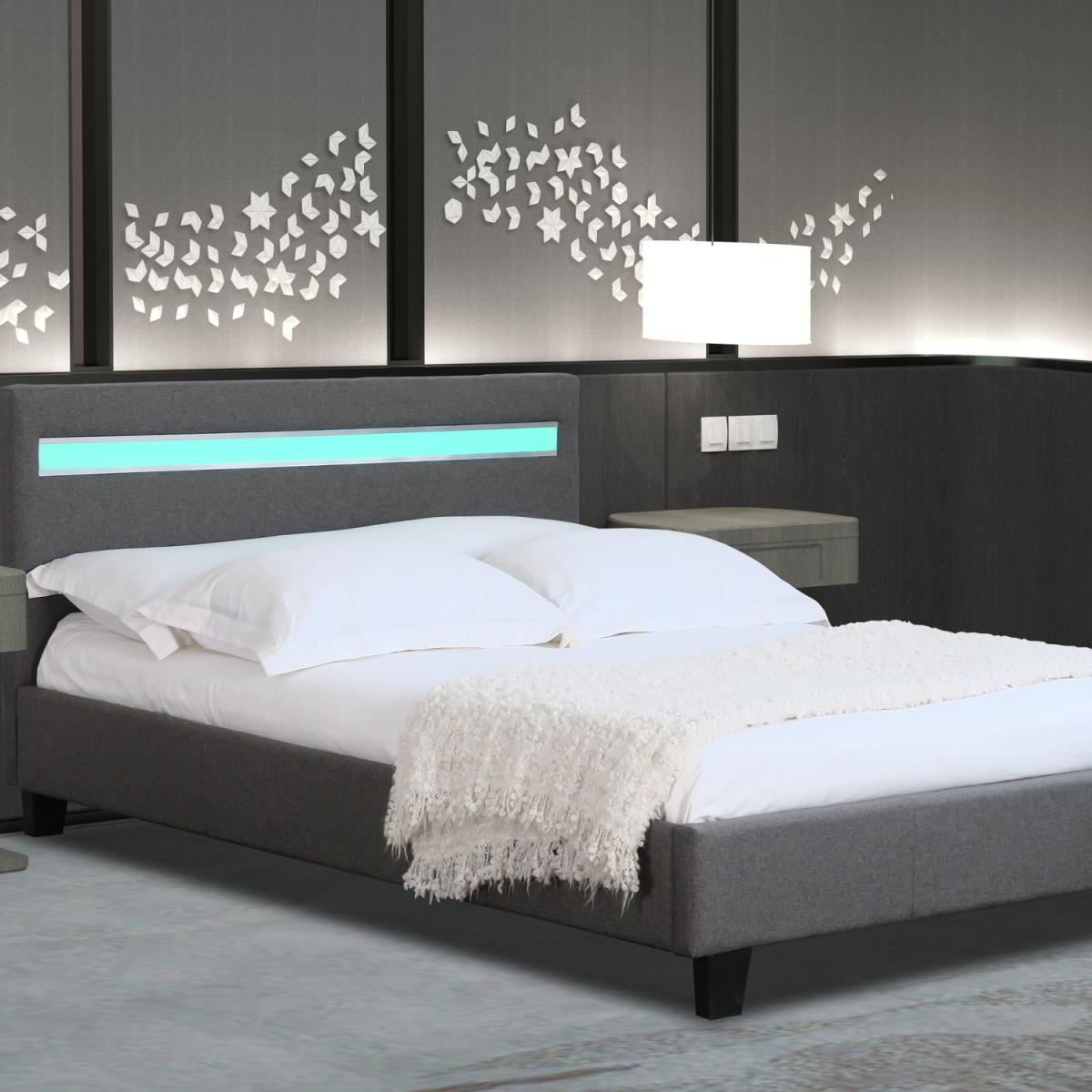 Fabric Modern Bed Frame With LED Light Grey Dark Grey - Dark Grey / Single – image 3