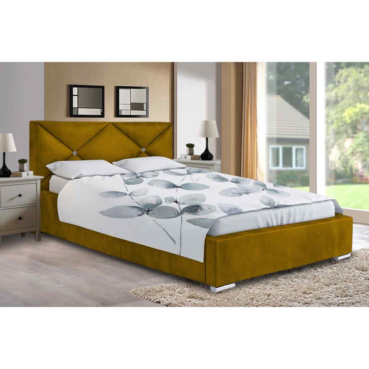Mia Upholstered Plush Velvet Bed Frame - Yellow / Single – image 2