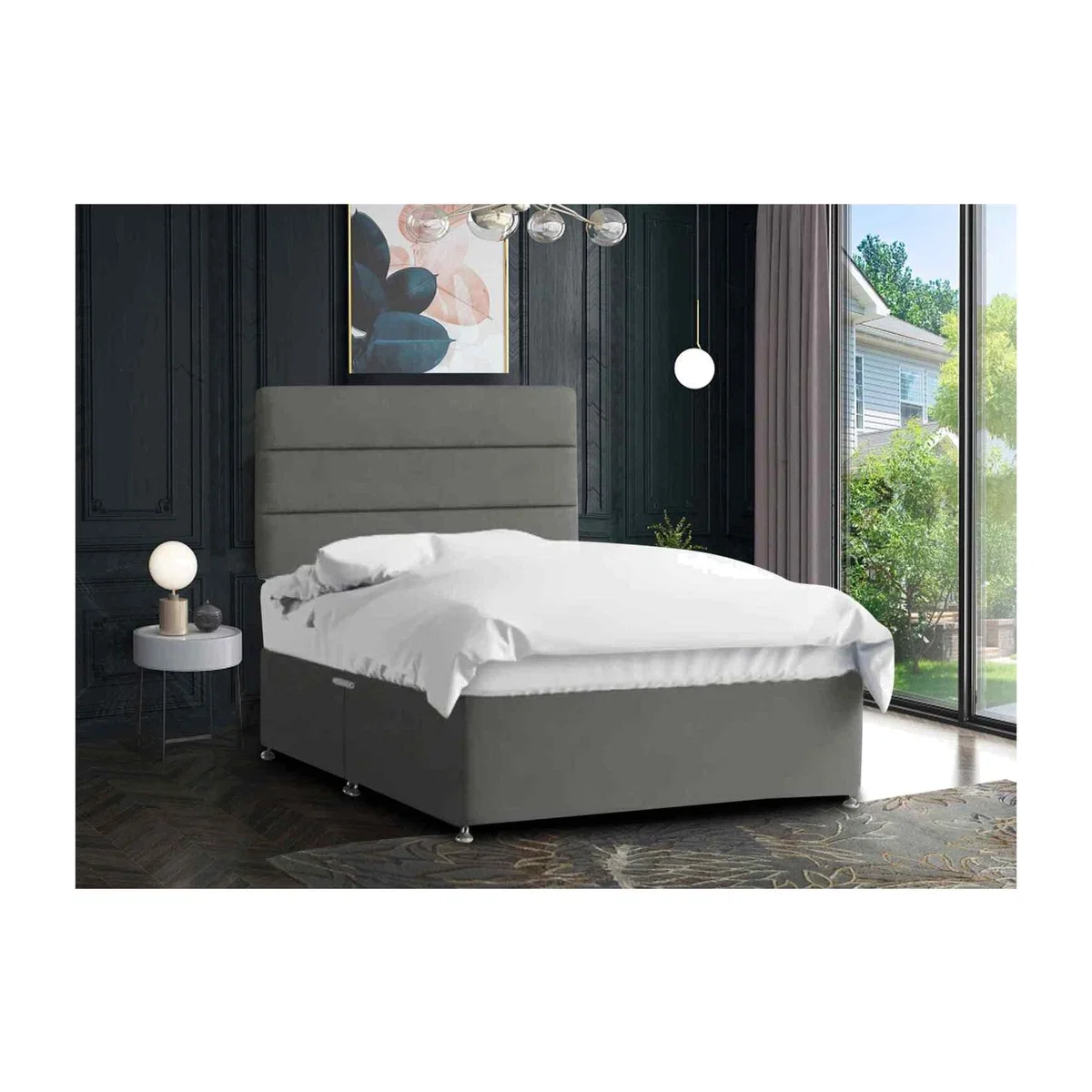 Harmony Divan Bed Set with Tall Headboard Mattress-Plush, 2 Drawers Left Side - Steel / Grey / Small Single – image 1