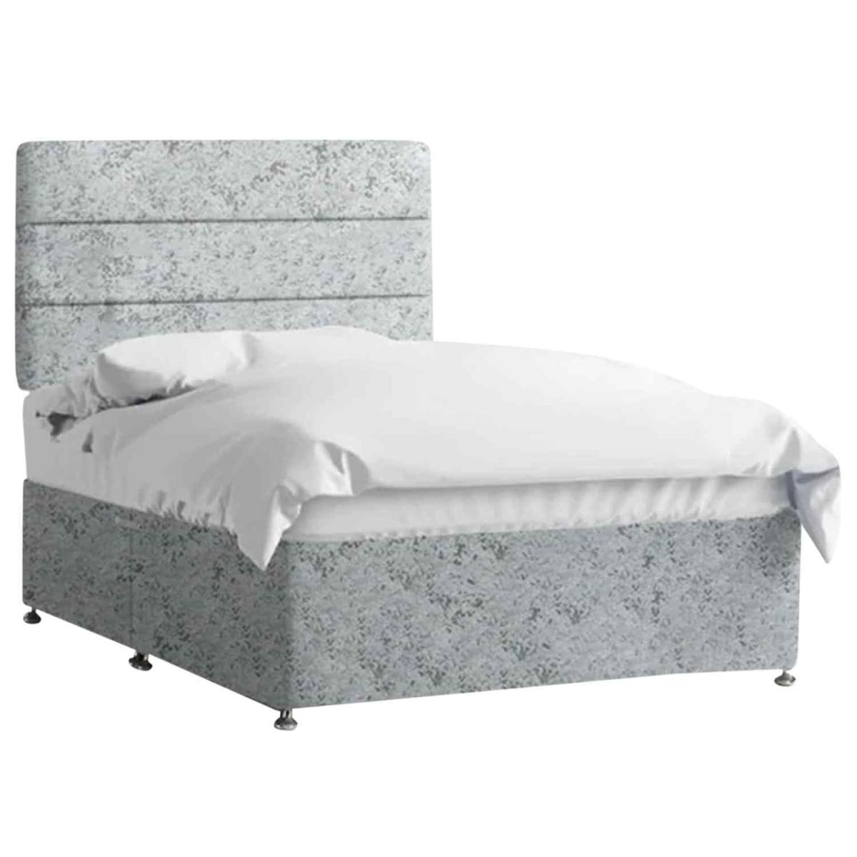 Harmony Divan Bed Set with Tall Headboard Mattress-Crushed Fabric, Non Storage - Silver / Grey / Small Single – image 2