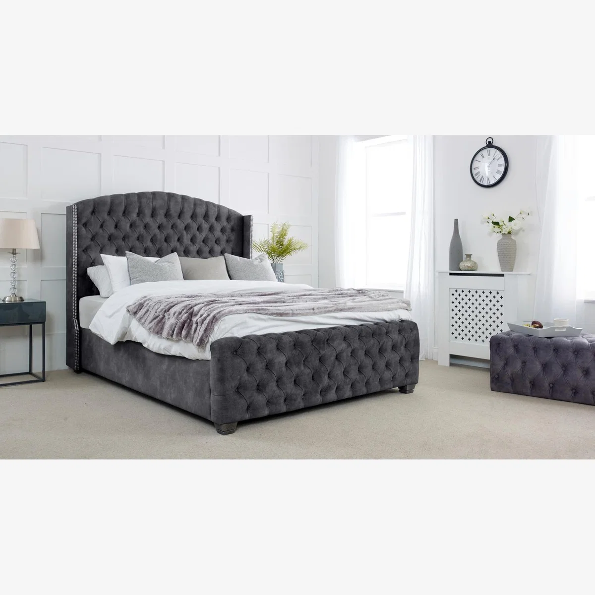 Richmond Plush 4 Inch Solid Thick Bed Frame With Winged Headboard - Steel / Single