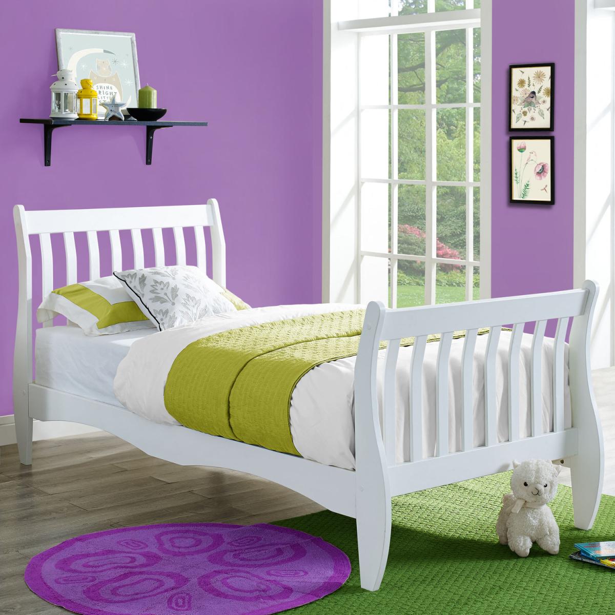 Canvey White Wooden Shaker Sleigh Bed Frame - White / Single – image 2