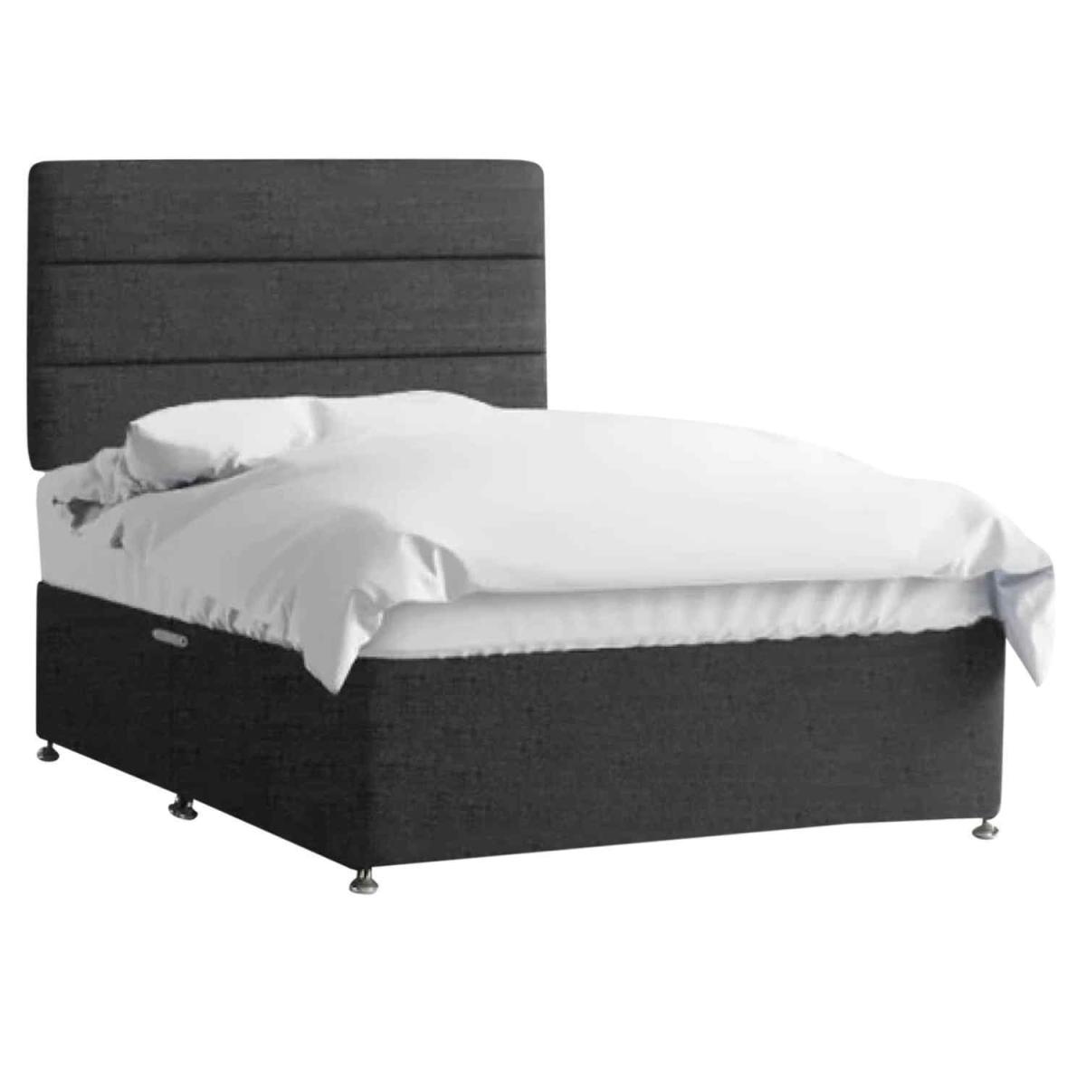 Harmony Divan Bed Set with Tall Headboard Mattress-Chenille Fabric,Non Storage - Grey / Charcoal / Single – image 2