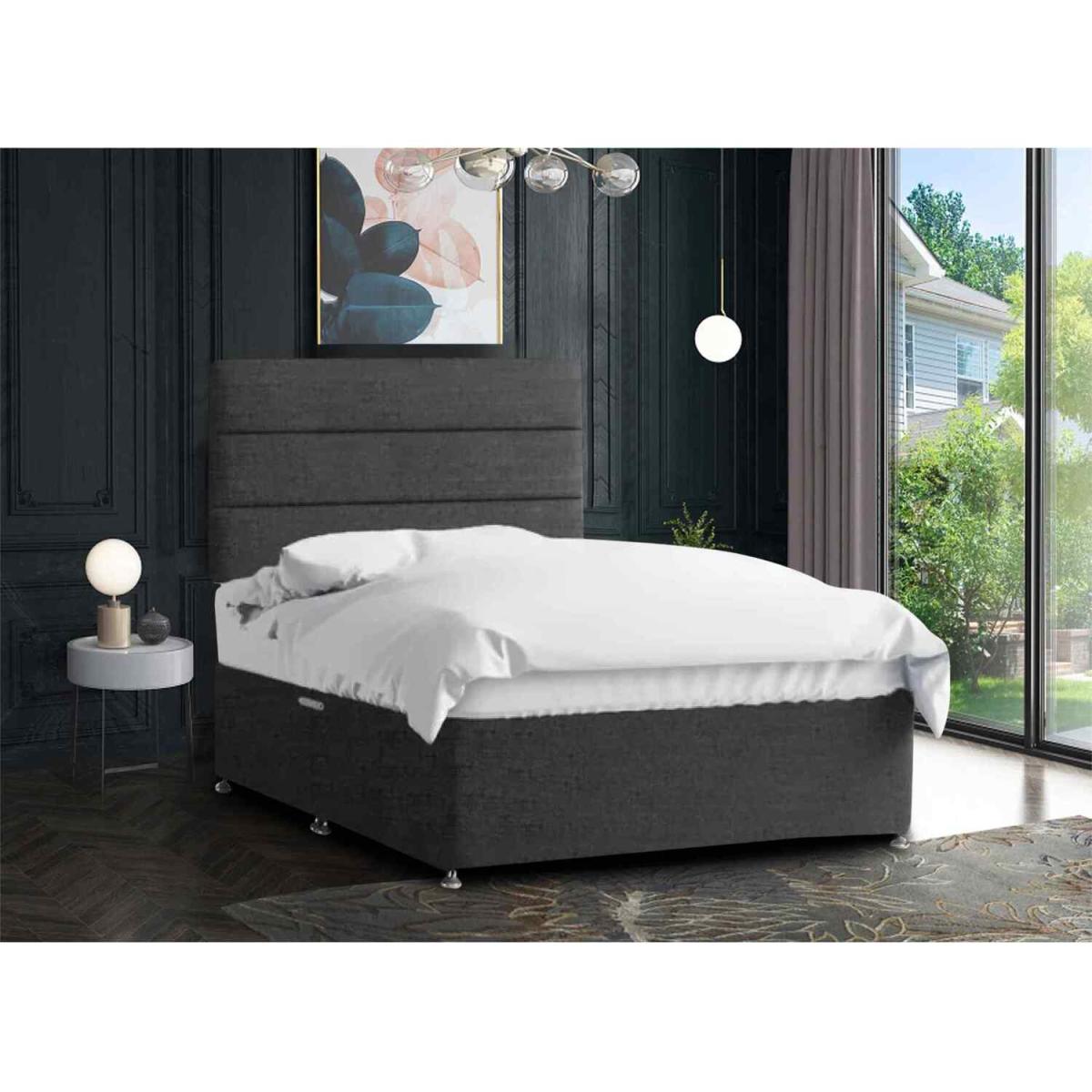 Harmony Divan Bed Set with Tall Headboard Mattress-Chenille Fabric,Non Storage - Grey / Charcoal / Single – image 3