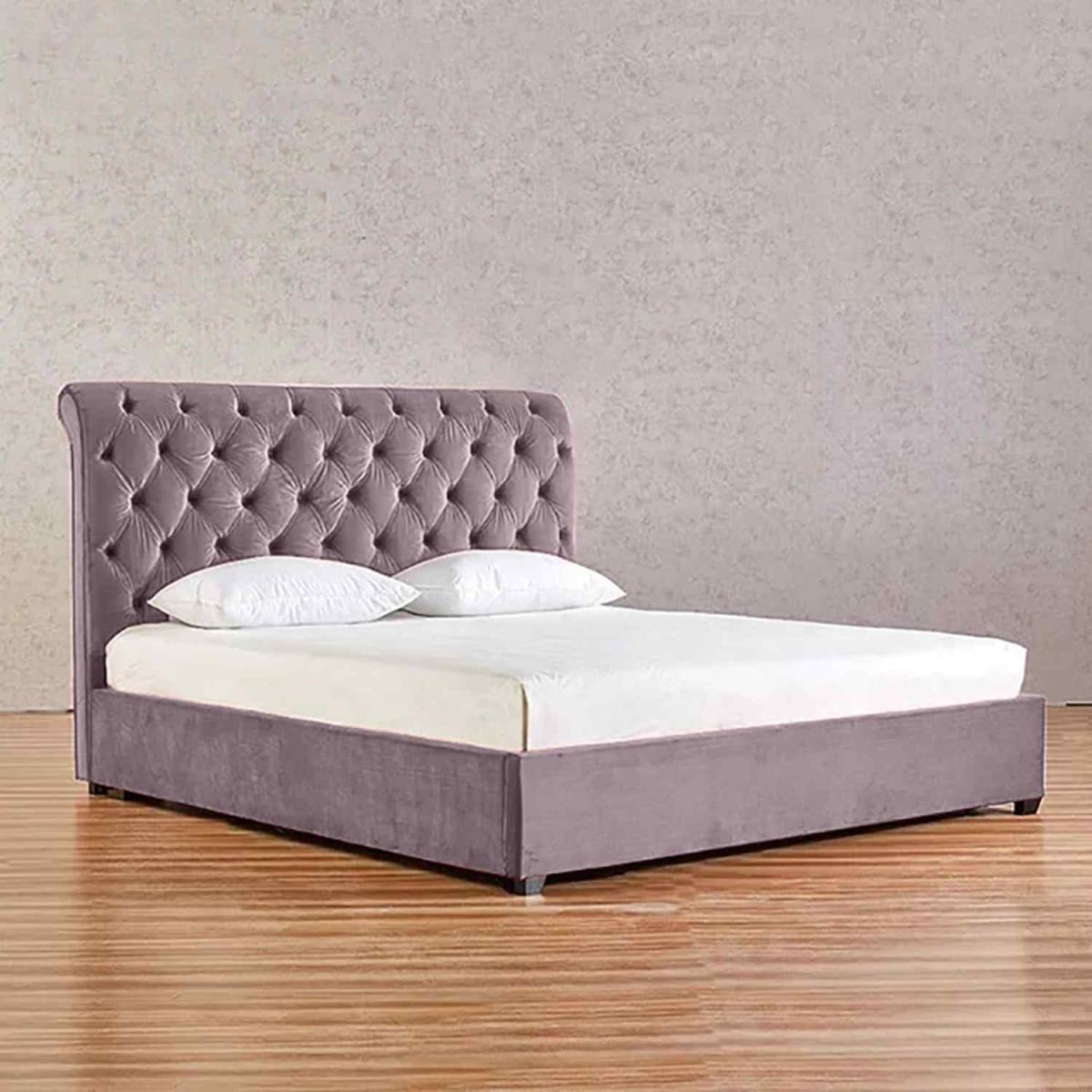 John Upholstered Plush Velvet Bed Frame - Pink / Single