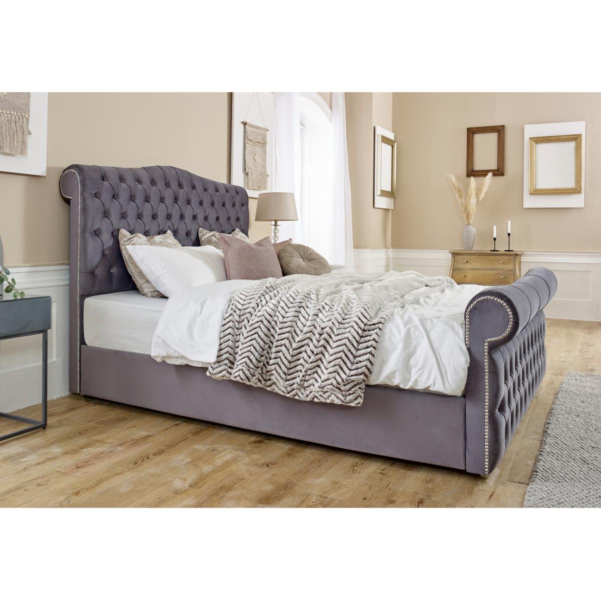 Casonova Plush 4 Inch Solid Thick Bed Frame With Chesterfield Headboard - Steel / Single – image 2