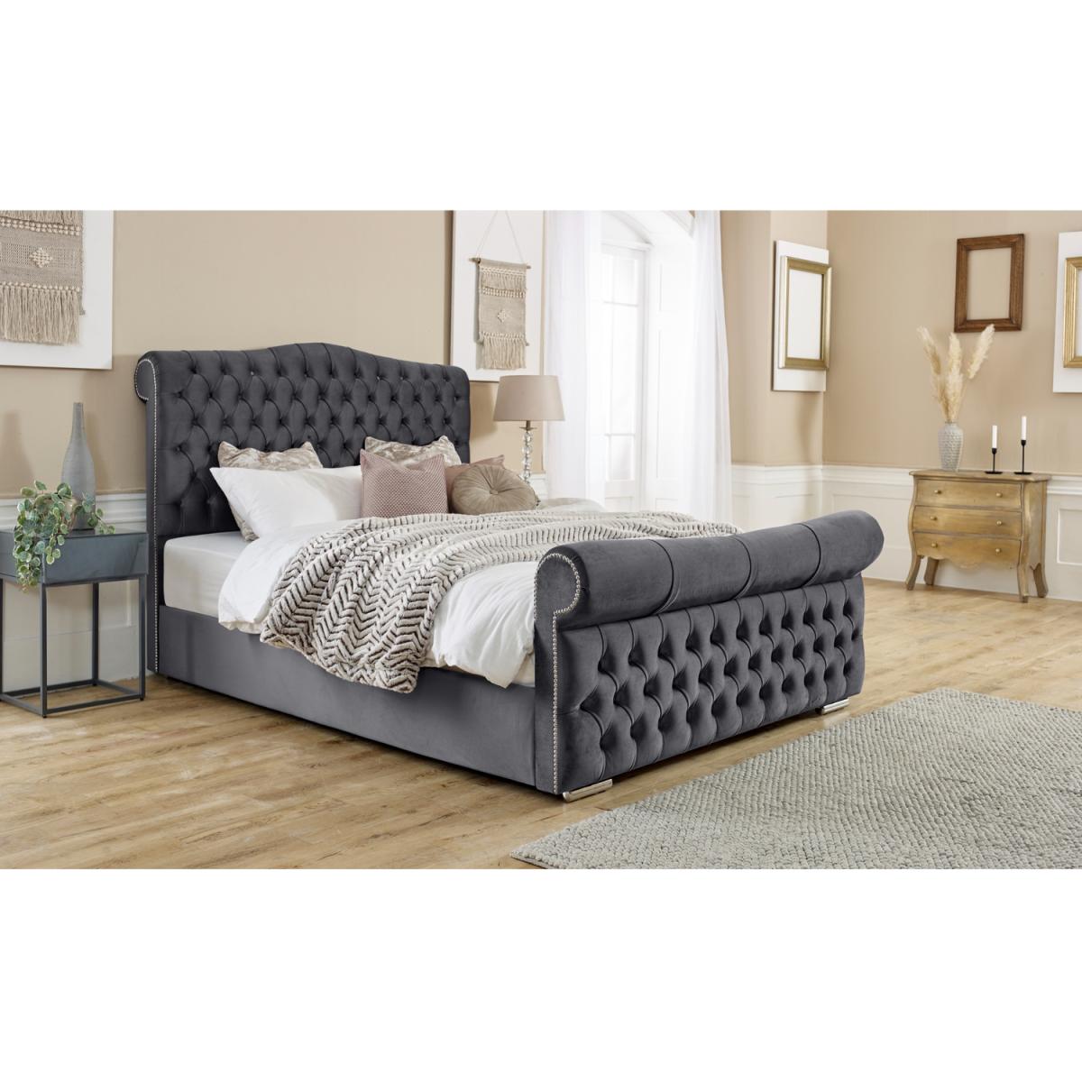 Casonova Plush 4 Inch Solid Thick Bed Frame With Chesterfield Headboard - Steel / Single – image 3