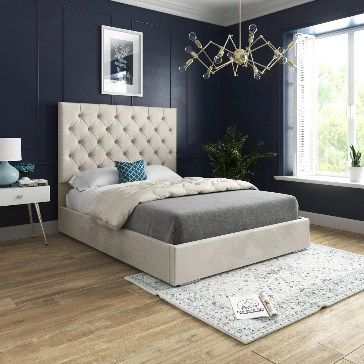 Alma Upholstered Soft Velvet Bed Frame - Cream / Single – image 1