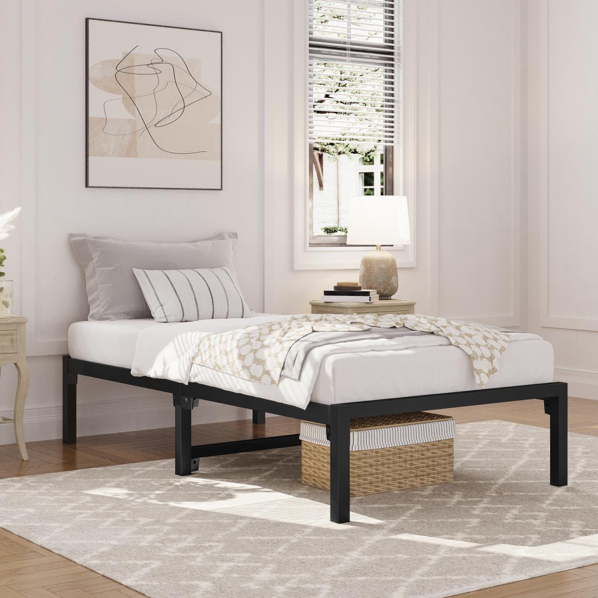 Metal Platform Bed Frame with Durable Steel Slat Support - Black / Single