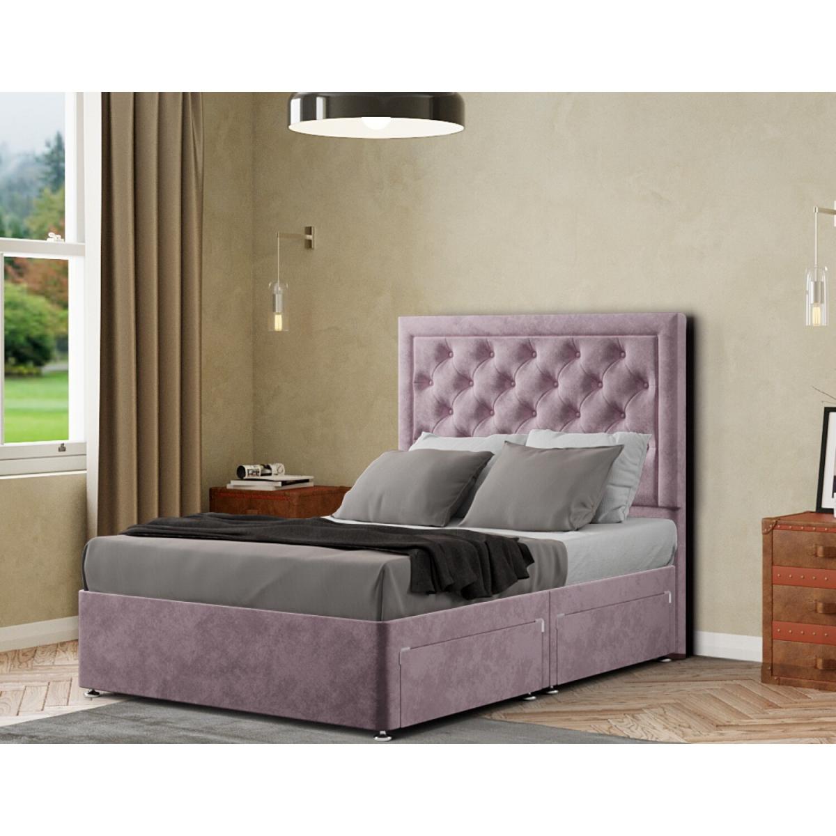 Castle Divan Bed 2 Drawers Floor Standing Headboard Matching Buttons Plush - Blush / Single – image 2