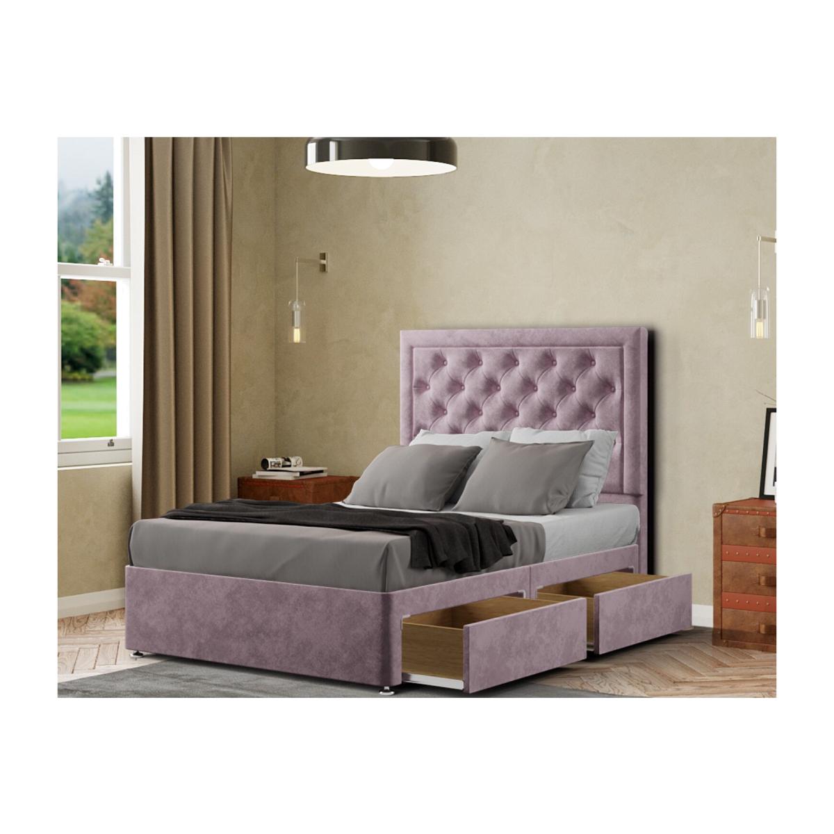 Castle Divan Bed 2 Drawers Floor Standing Headboard Matching Buttons Plush - Blush / Single – image 1