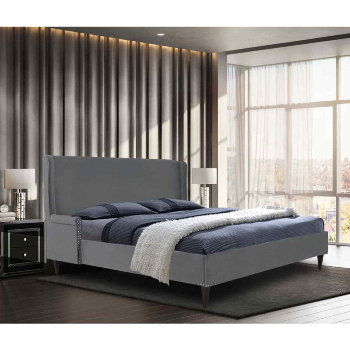 Robert Upholstered Plush Velvet Bed Frame - Grey / Single – image 2