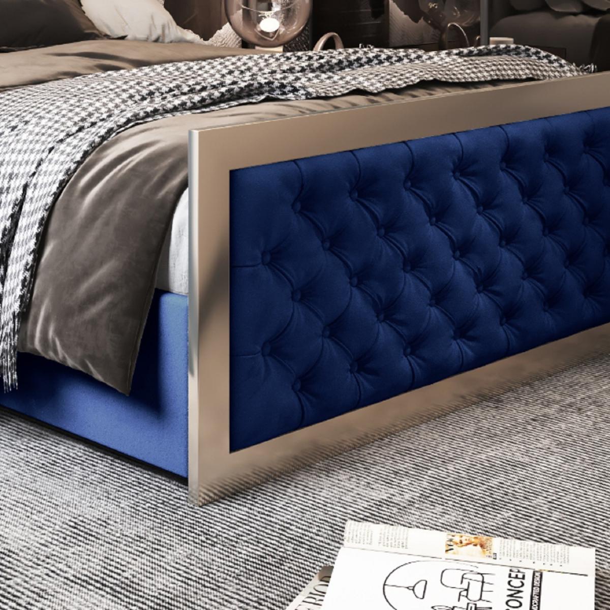 Maddison Upholstered Soft Velvet Metal Bed Frame - Blue / Single – image 2