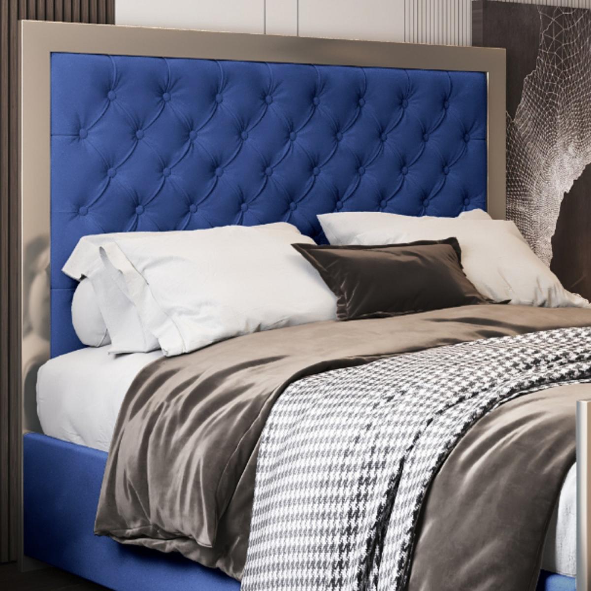 Maddison Upholstered Soft Velvet Metal Bed Frame - Blue / Single – image 3