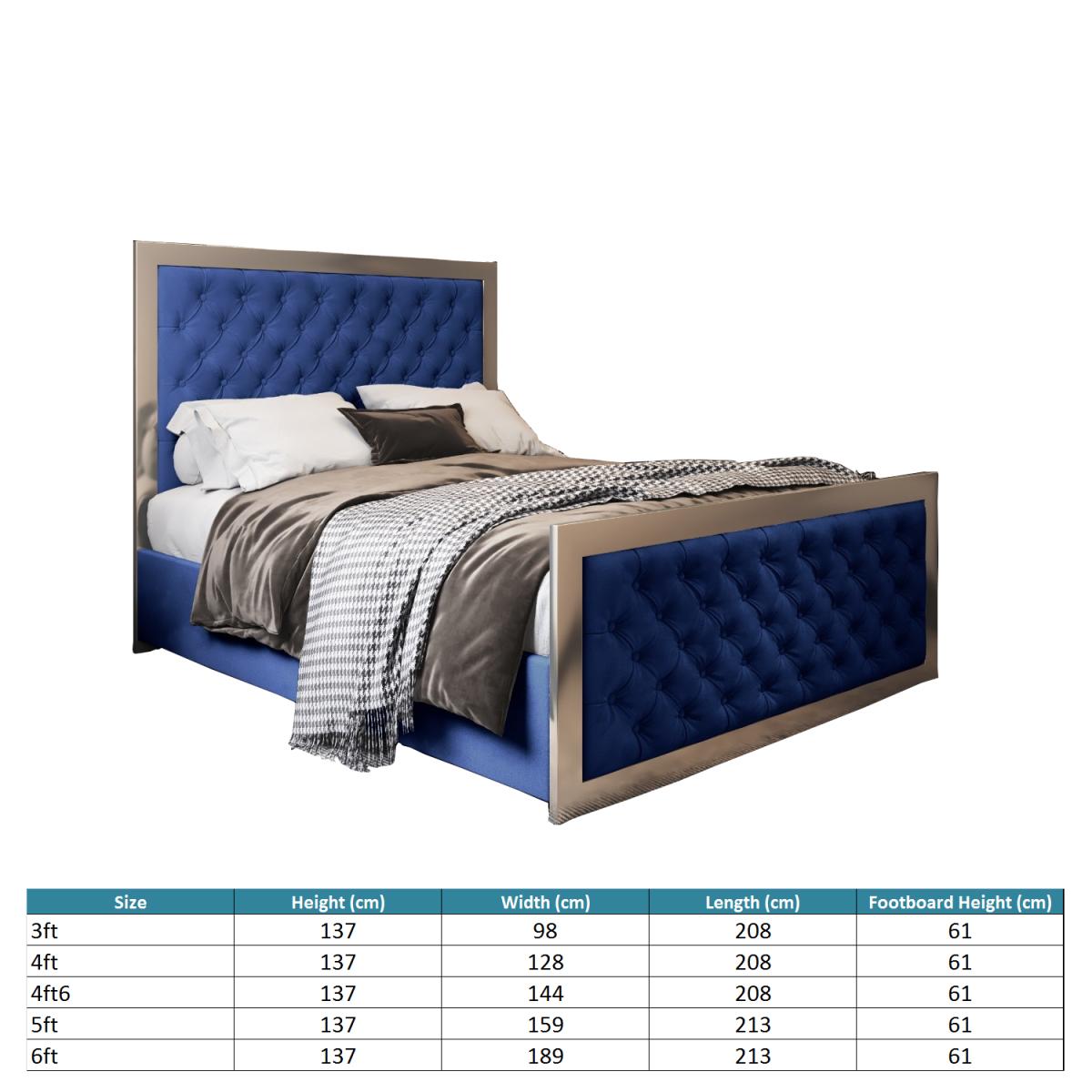 Maddison Upholstered Soft Velvet Metal Bed Frame - Blue / Single – image 4