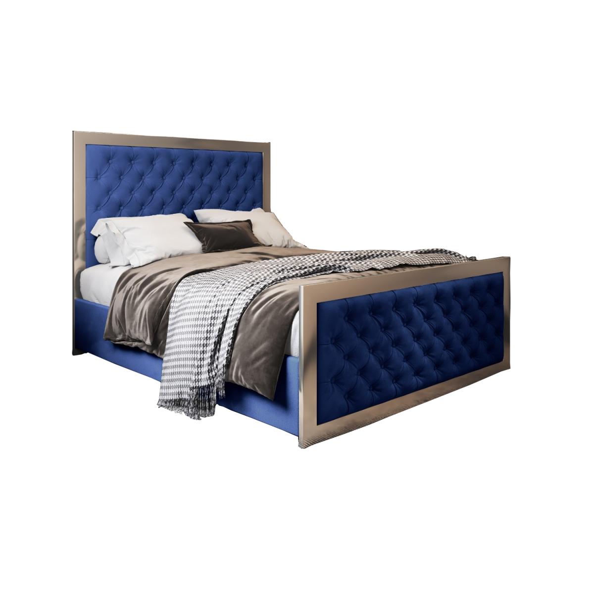 Maddison Upholstered Soft Velvet Metal Bed Frame - Blue / Single – image 5