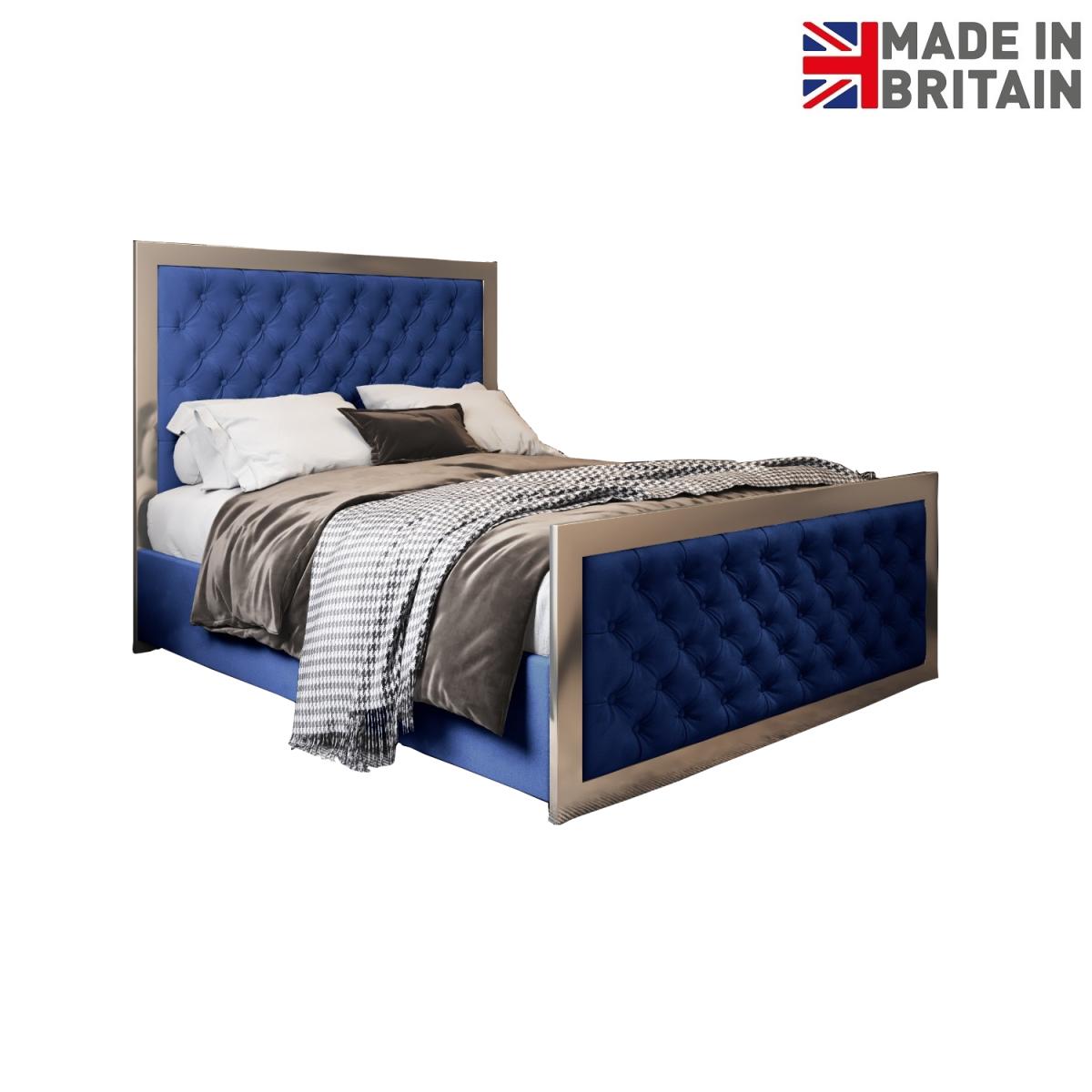 Maddison Upholstered Soft Velvet Metal Bed Frame - Blue / Single – image 6