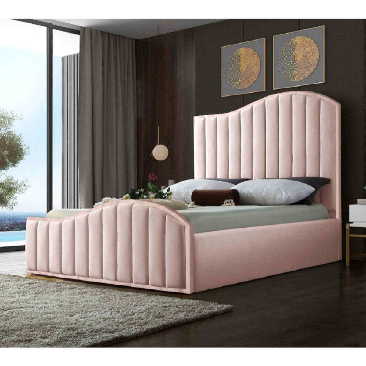 Maria Upholstered Plush Velvet Bed Frame - Pink / Single – image 2