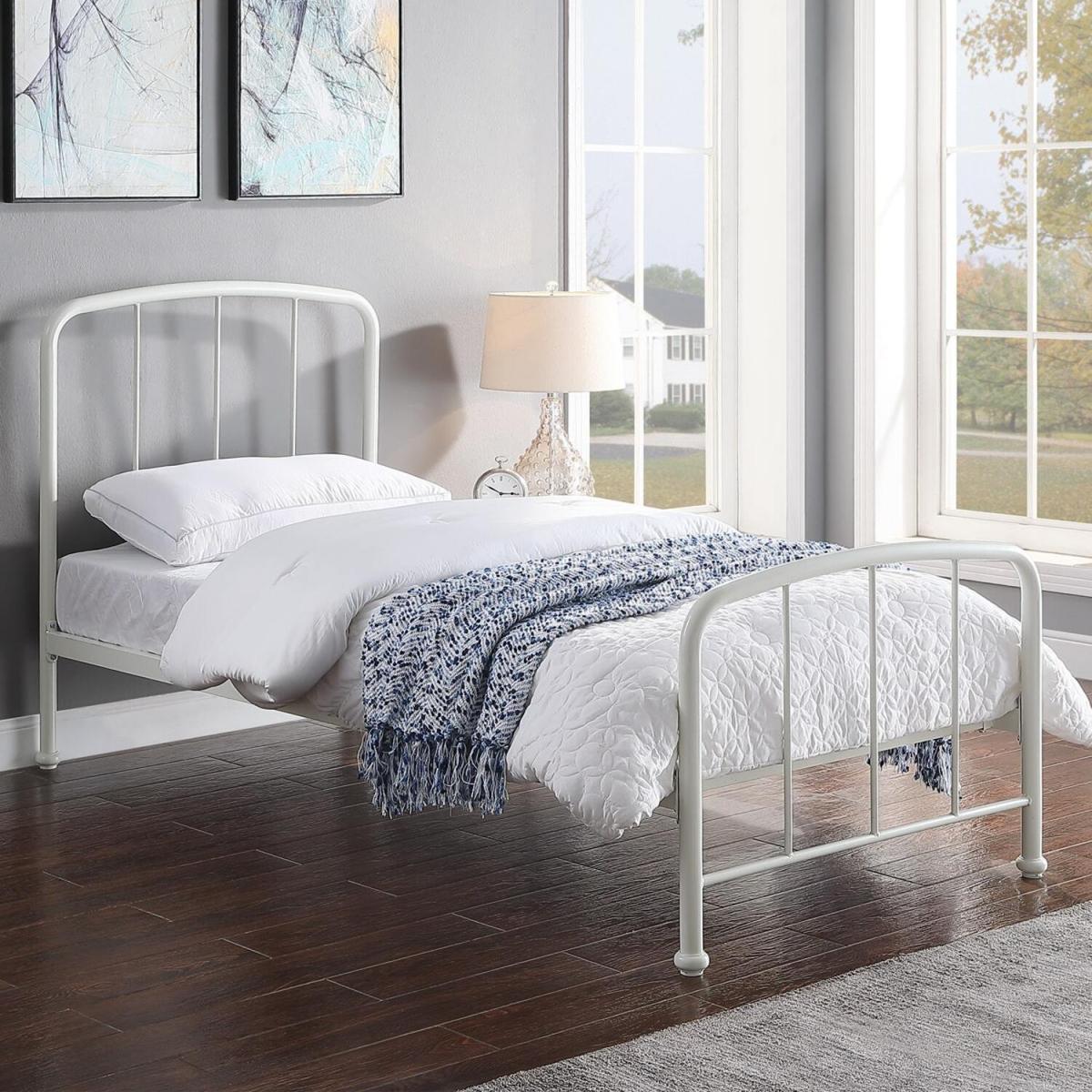 Belmont Industrial Style White Metal Bed Frame - White / Single