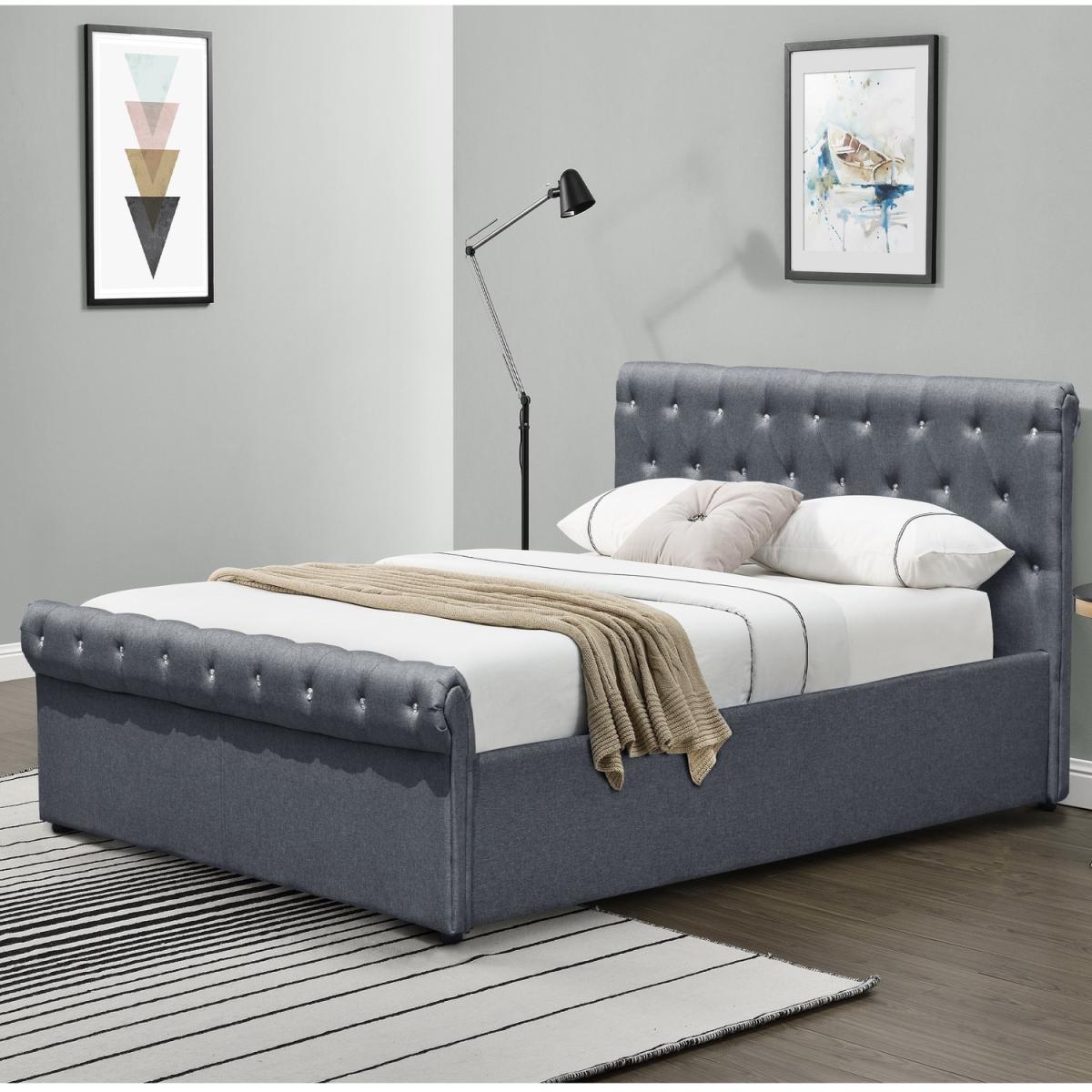 Linen Fabric Diamante Chesterfield Sleigh Bed Frame - Single – image 2