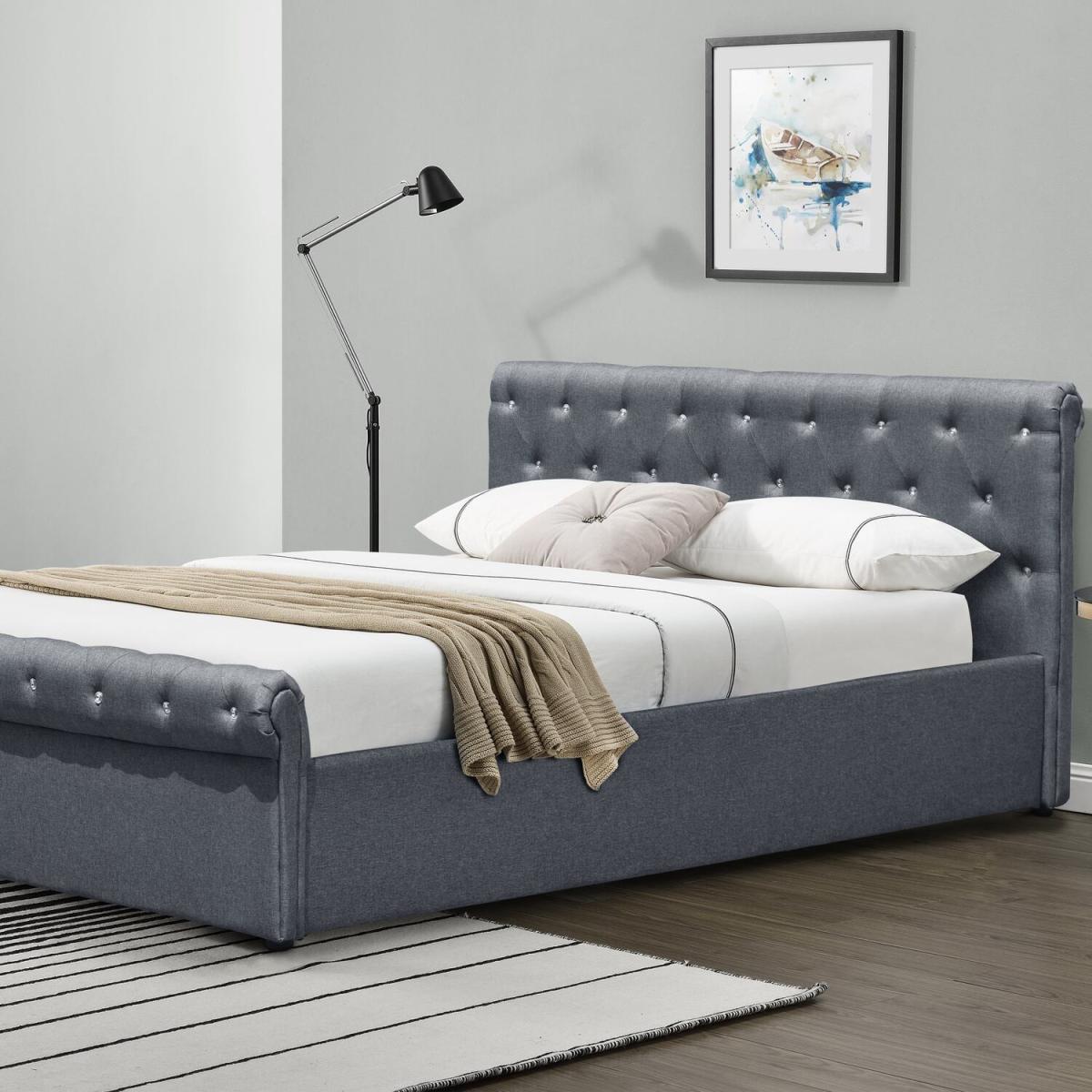Linen Fabric Diamante Chesterfield Sleigh Bed Frame - Single – image 3
