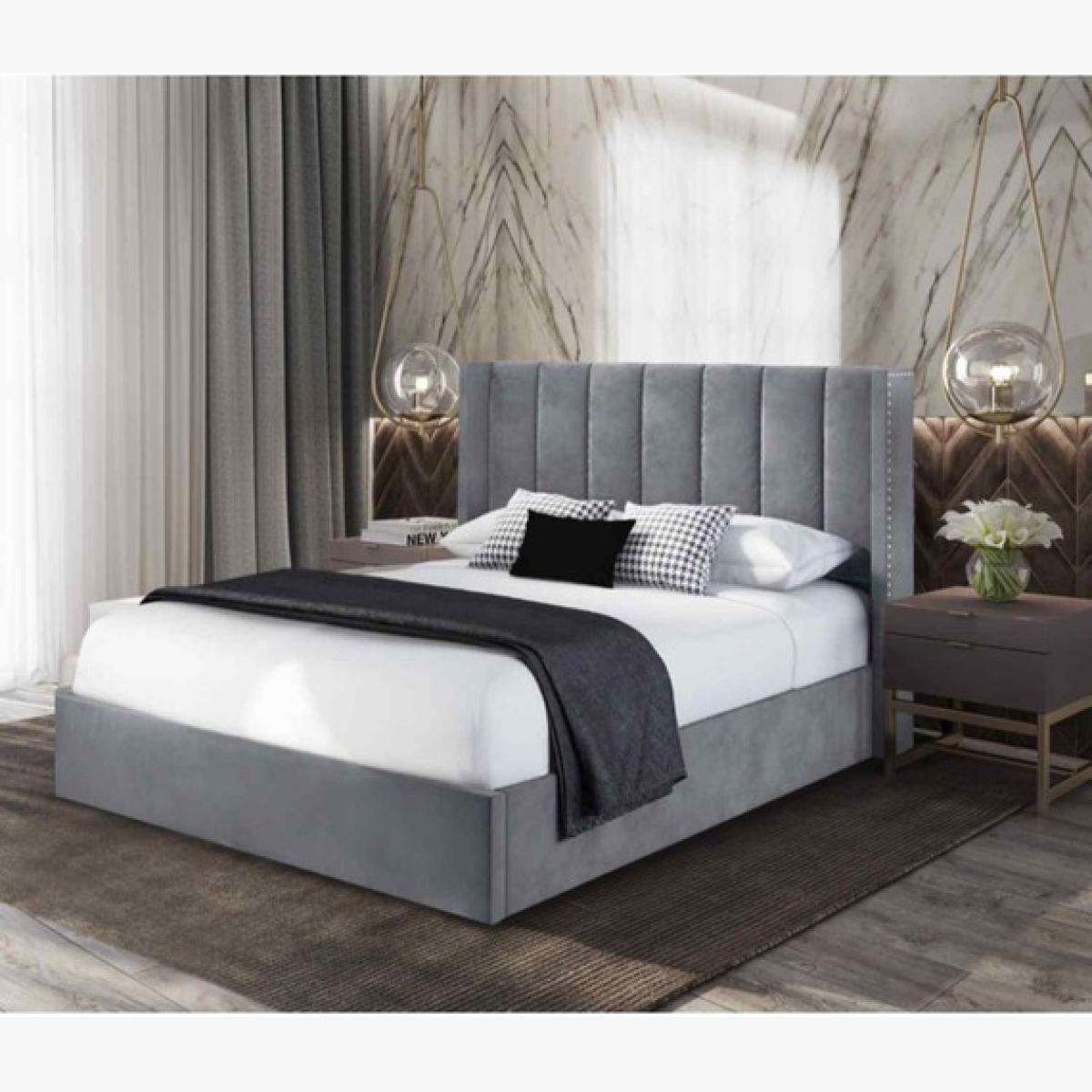 Markeeta Upholstered Plush Velvet Bed Frame - Grey / Single – image 1